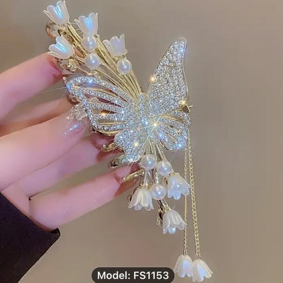 Gold Rhinestone Butterfly Hair Claw Tassel Flower Hair Accessory main image 5